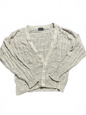 Vintage Tan Knit Cotton made in USA Cardigan Size Xl